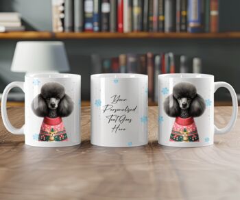 Personalised Silver Black Poodle In Christmas Jumper Mug, 2 of 2