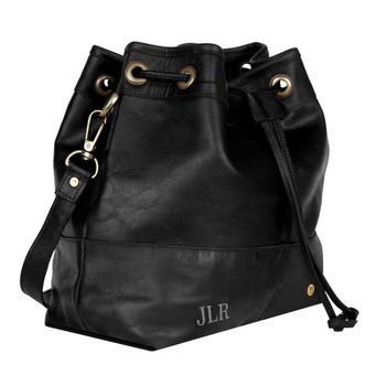 Personalised Black Leather Bucket Bag Handbag, 3 of 9