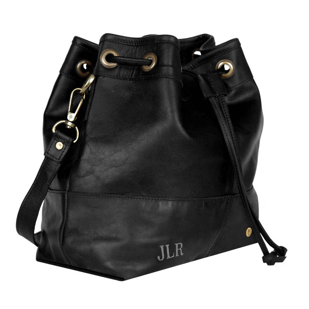 Personalised Black Leather Bucket Bag Handbag By MAHI Leather ...