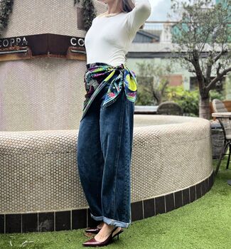 Limited Edition Under The Neon Moon Bright Tropical Animals And Trees 100% Silk Satin Scarf, 6 of 8