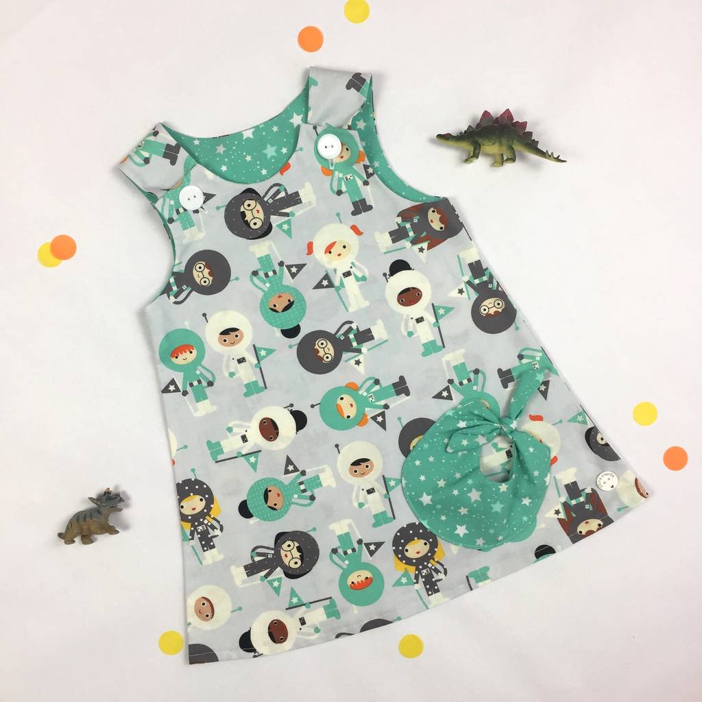 Girls Handmade Astronaut Print Pinafore Dress, 1 of 7