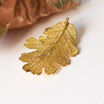 Natural Lacey Oak Leaf Gold Brooch, 3 of 10
