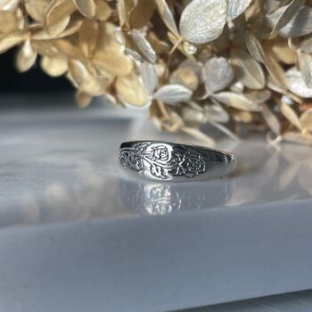 925 Sterling Silver Etched Rose Ring, 11 of 12