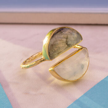 Adjustable Gold Plated Labradorite And Moonstone Ring, 5 of 12
