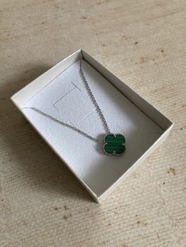 Green Double Sided Clover Silver Necklace, 4 of 4