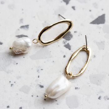 Biwa Fresh Water Pearl Long Oval Drop Earrings, 3 of 6