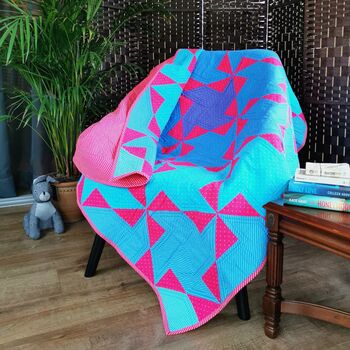 Large Pinwheel Handmade Patchwork Quilt For Living Room, 9 of 11