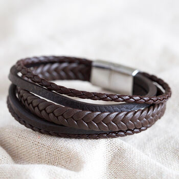 Men's Personalised Leather Straps Bracelet In Box, 9 of 11