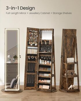 Standing LED Mirror Jewellery Cabinet, Lockable Design, 3 of 9