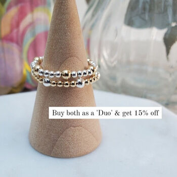 Mixed Metal Sterling Silver 925 Stacking Stretch Bead Ring, 3 of 10