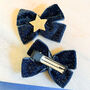 Midnight Blue Velvet Bow And Gold Star Hair Clips, thumbnail 2 of 2