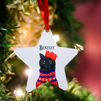 Personalised Party Cat Christmas Tree Decoration, 7 of 12