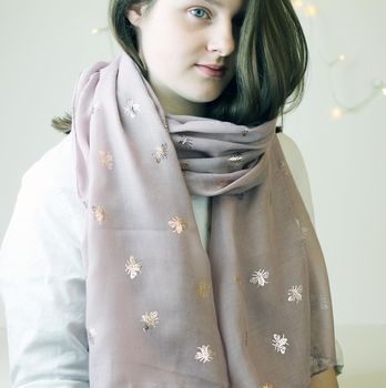 Personalised Rose Gold Bee Print Scarf, 2 of 9
