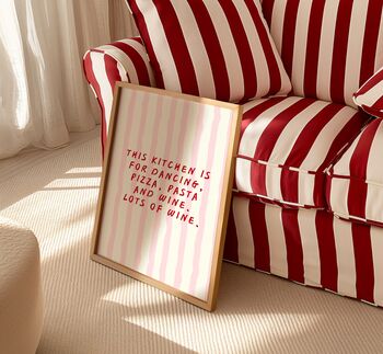 Kitchen Dancing Quote Wall Art Food Wine Lover Gift, 2 of 10