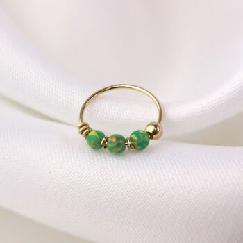 9ct Solid Yellow Gold Triple Opal Helix Nose Ring, 6 of 10