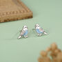 Sterling Silver Blue Enamel Budgie Stud Earrings, thumbnail 1 of 11