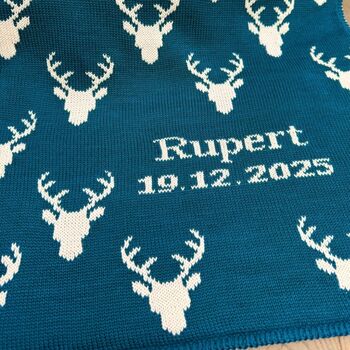 Personalised Knitted Stag Baby Blanket, 6 of 12