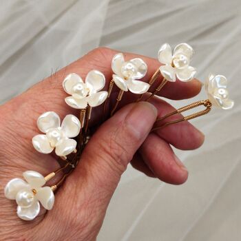 Set Of Six Pearl Flower Hair Pins, 11 of 13