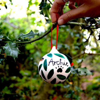 Archie The Sausage Dog Ceramic Christmas Bauble, 4 of 7