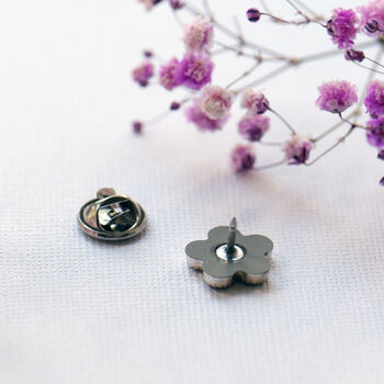 Black Enamel Flower Modesty Pin Or Button, 7 of 11