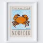 The Famous Cromer Crab, Norfolk Coast Seafood Local Produce Travel Print, thumbnail 2 of 2