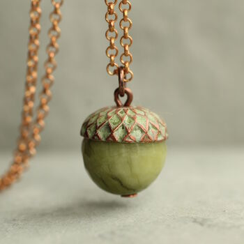 Moss Olive Green Acorn Necklace, 8 of 8