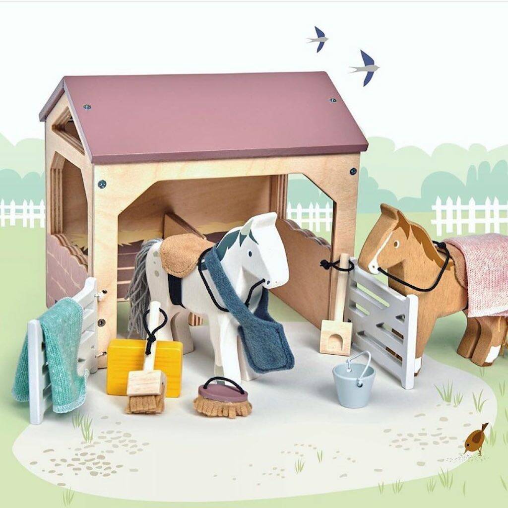 Sustainable Toy Wooden Stables And Horses Set By Crafts4Kids