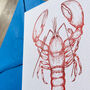Hand Drawn Red Lobster Illustrated Blank Greeting Card, thumbnail 7 of 11