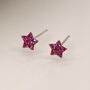 Tiny Sterling Silver Twinkling Pink Cz Star Stud Earrings, thumbnail 3 of 10