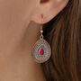 Antique Look Red Stoned Teardrop Earrings, thumbnail 1 of 3