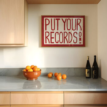 Retro Music Wall Art Put Your Records On Red Hand Painted Print, 5 of 8