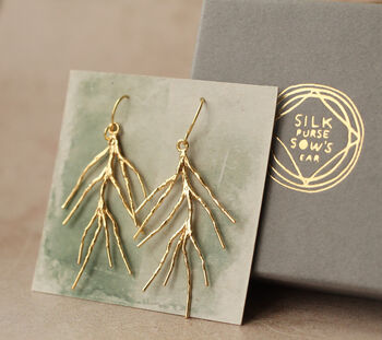 Pine Needle Fir Tree Gold Drop Earrings, 3 of 6