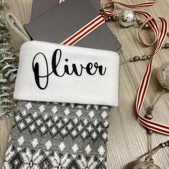 Personalised Grey Fairisle Christmas Stocking, 8 of 11