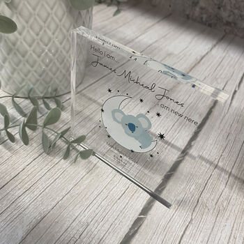 Personalised Baby Acrylic Block White Koala Keepsake New Baby, 5 of 6