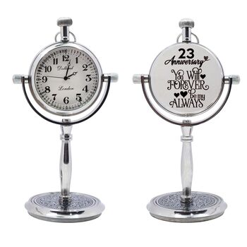 Personalised 23rd Anniversary Silver Colour Desk Clock, 3 of 12
