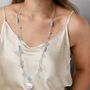 Long Matt Silver And Blue Beaded Necklace, thumbnail 3 of 3