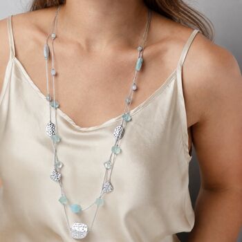 Long Matt Silver And Blue Beaded Necklace, 3 of 3