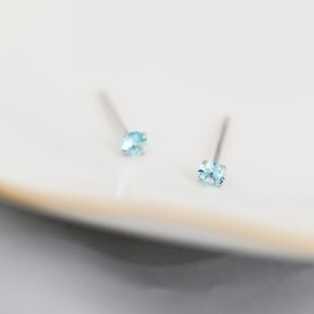 Sterling Silver March Birthstone Aquamarine Blue Cz Stud Earrings, 3 of 12