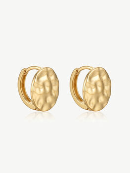 Gold Textured Disc Huggie Hoop Earring, 3 of 5