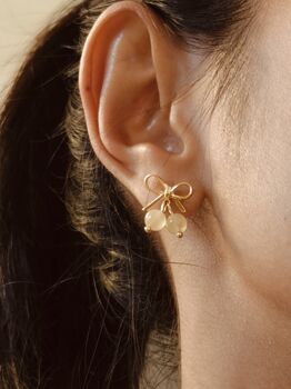 Bow Double Gold Rutilated Quartz Earrings, 5 of 10