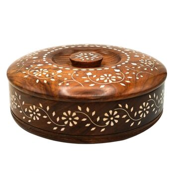 Wooden Handcrafted Round Spice Box With Spoon, 3 of 7