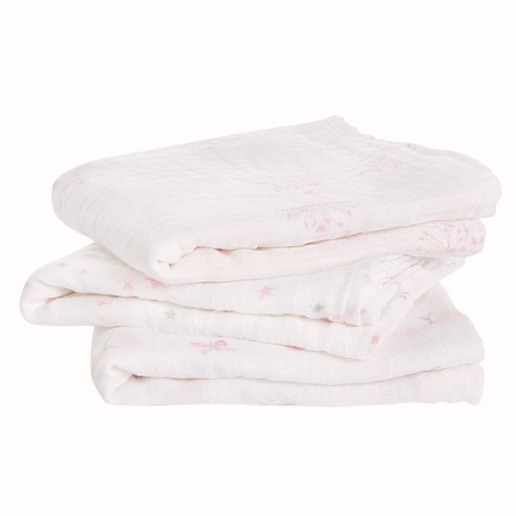 personalised three baby muslin squares in five designs by that's mine