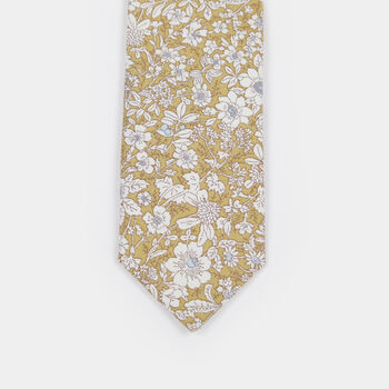 Mens Lime Yellow And White Floral Slim Style Tie, 10 of 11