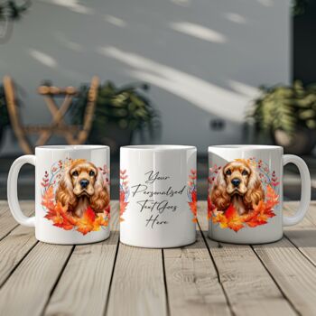 Personalised Dog Mug Cocker Spaniel B In An Autumn Wreath, 2 of 2