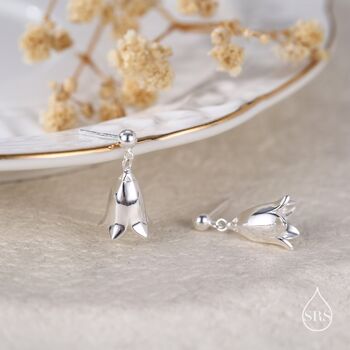 Sterling Silver Delicate Bluebell Flower Drop Stud Earrings, 4 of 11