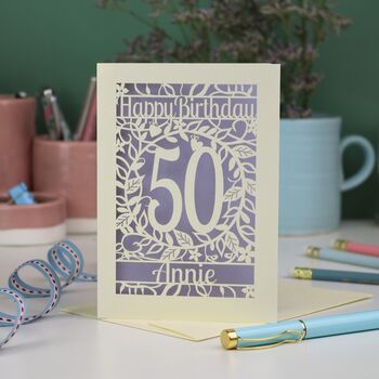 Personalised 50th Birthday Card Papercut Flower Design, 4 of 7