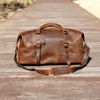 Genuine Leather Holdall With Front Pocket Detail, 8 of 12