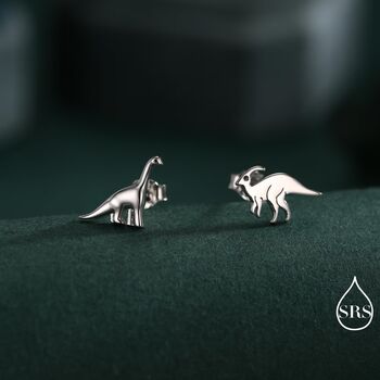 Mismatched Dinosaur Stud Earrings In Sterling Silver, 10 of 12