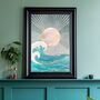 Custom Colour Sun Wave Ocean Landscape Wall Art Print, thumbnail 5 of 8
