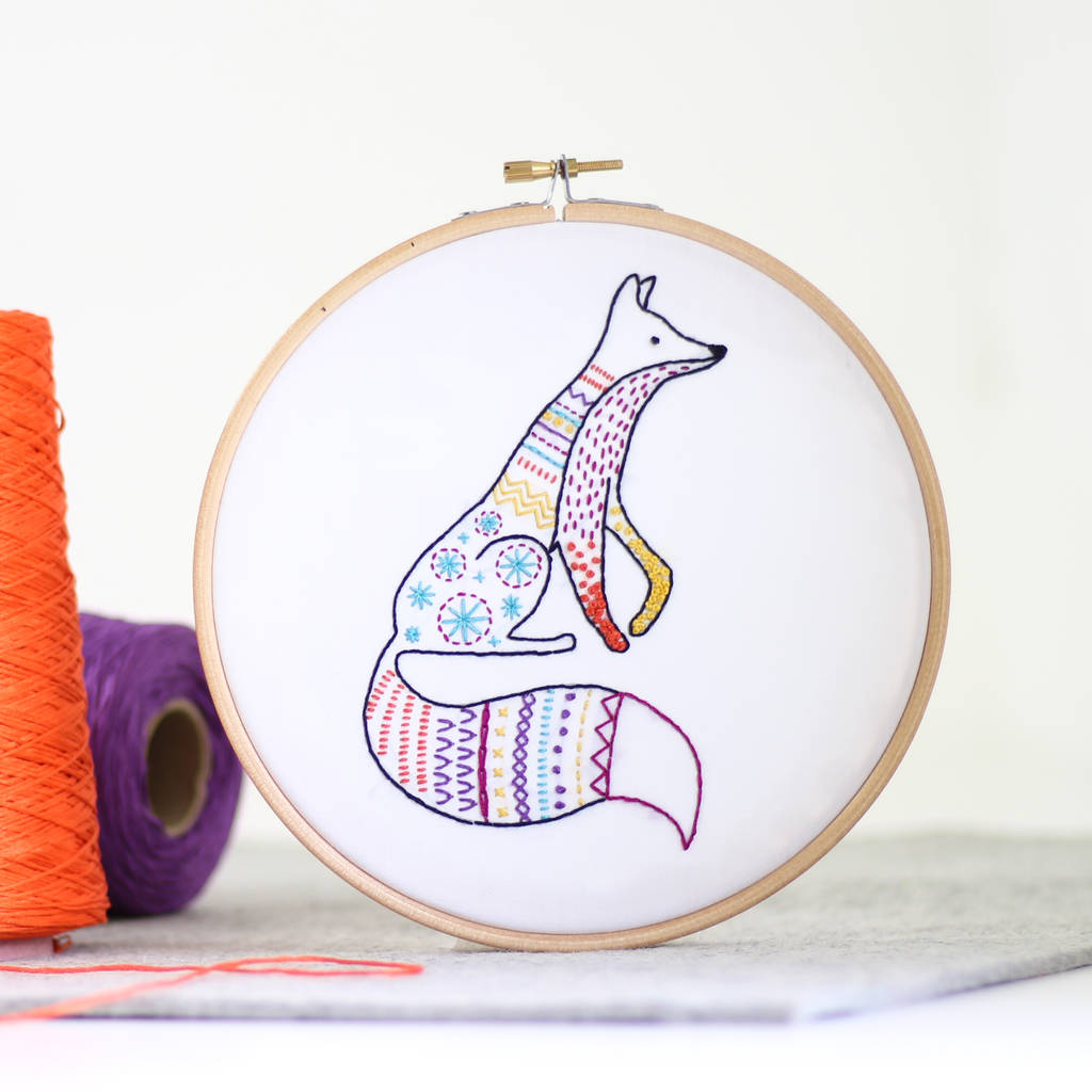 fox contemporary embroidery craft kit by hawthorn handmade